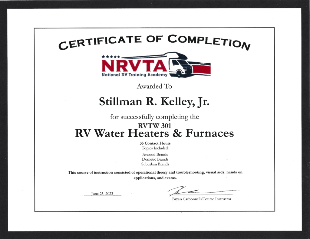 NRVTA Water Heaters and Furnaces Certificate